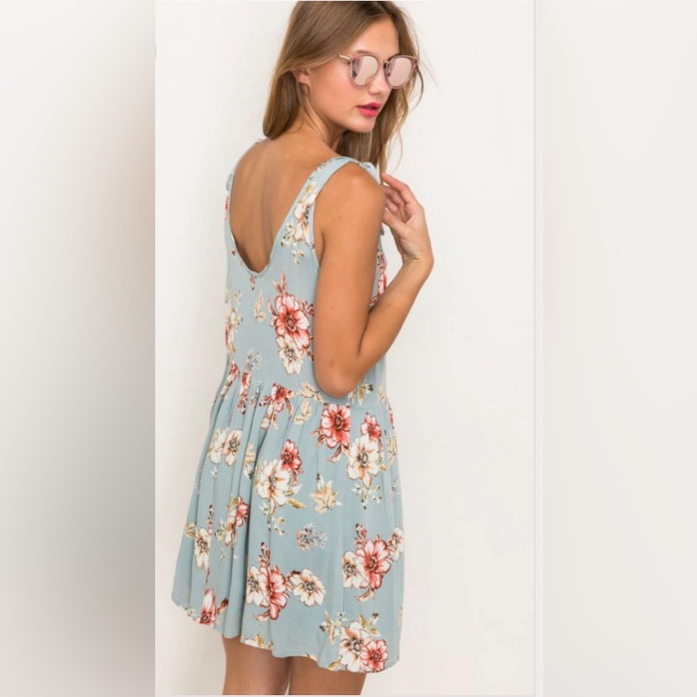 Hem & Thread mint floral tie shoulder mini dress Sz S NWT - Picture 2 of 9
